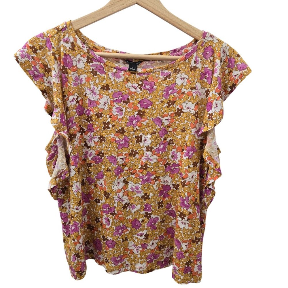 Ann taylor Linen Blouse Women Small Floral Orange Pink 70s Summer Cottagecore - Picture 2 of 8